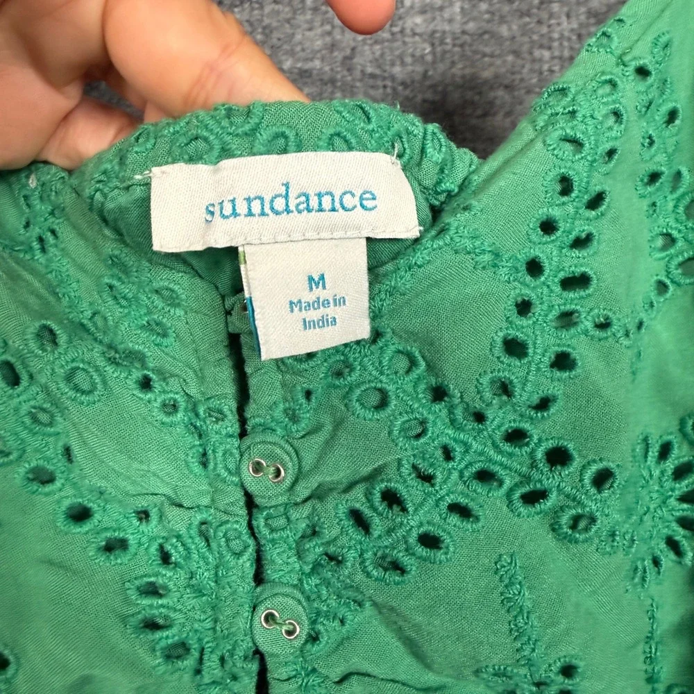 Sundance Size Medium Eyelet Maxi Dress Green Modal Spaghetti Straps Sleeveless - Picture 7 of 10